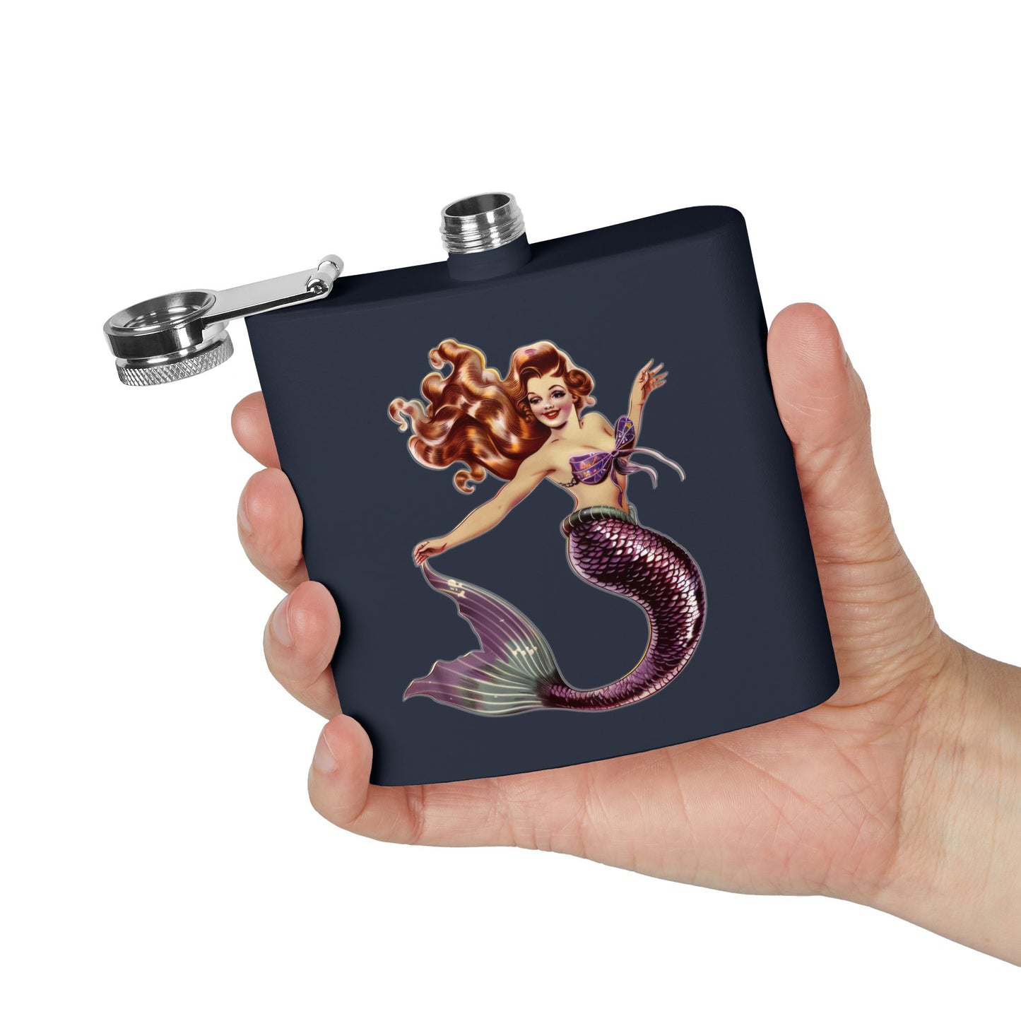 6oz Stainless Steel Flask - Pinup-Style Retro Mermaid