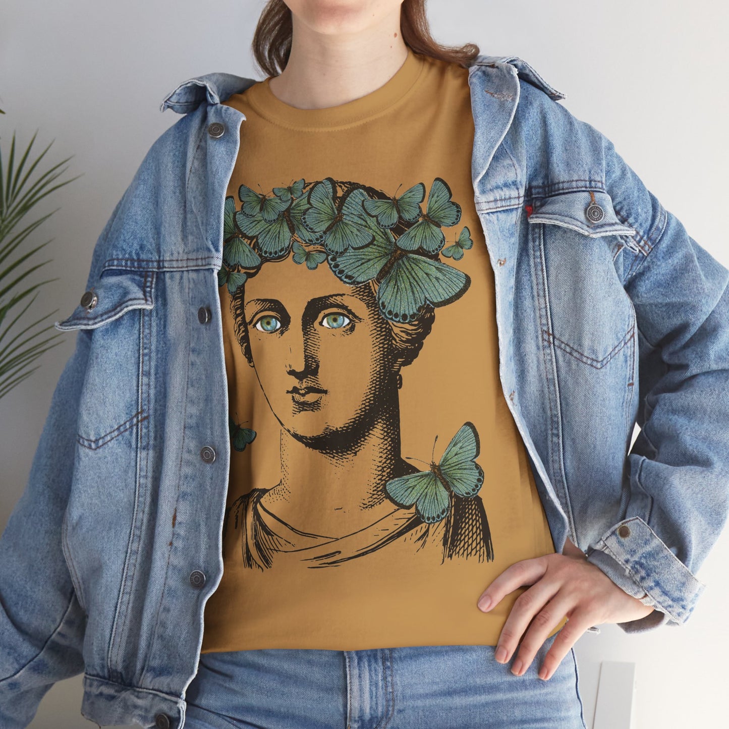 Garden Goddess Graphic Tee - Classical Bust with Green Butterfly Crown