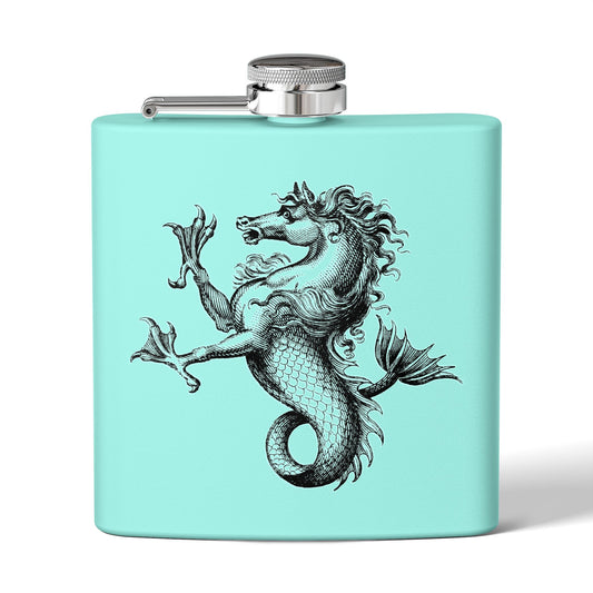 6oz Stainless Steel Flask - Mythological Seahorse