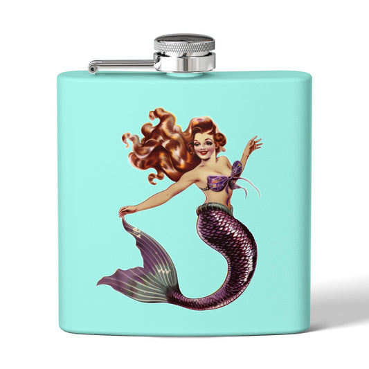 6oz Stainless Steel Flask - Pinup-Style Retro Mermaid