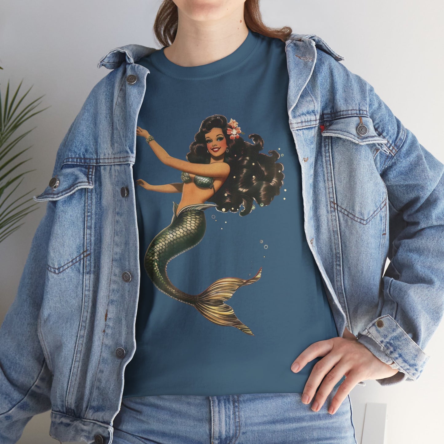 Vintage Pinup Style Graphic Mermaid Tee, All-Gender