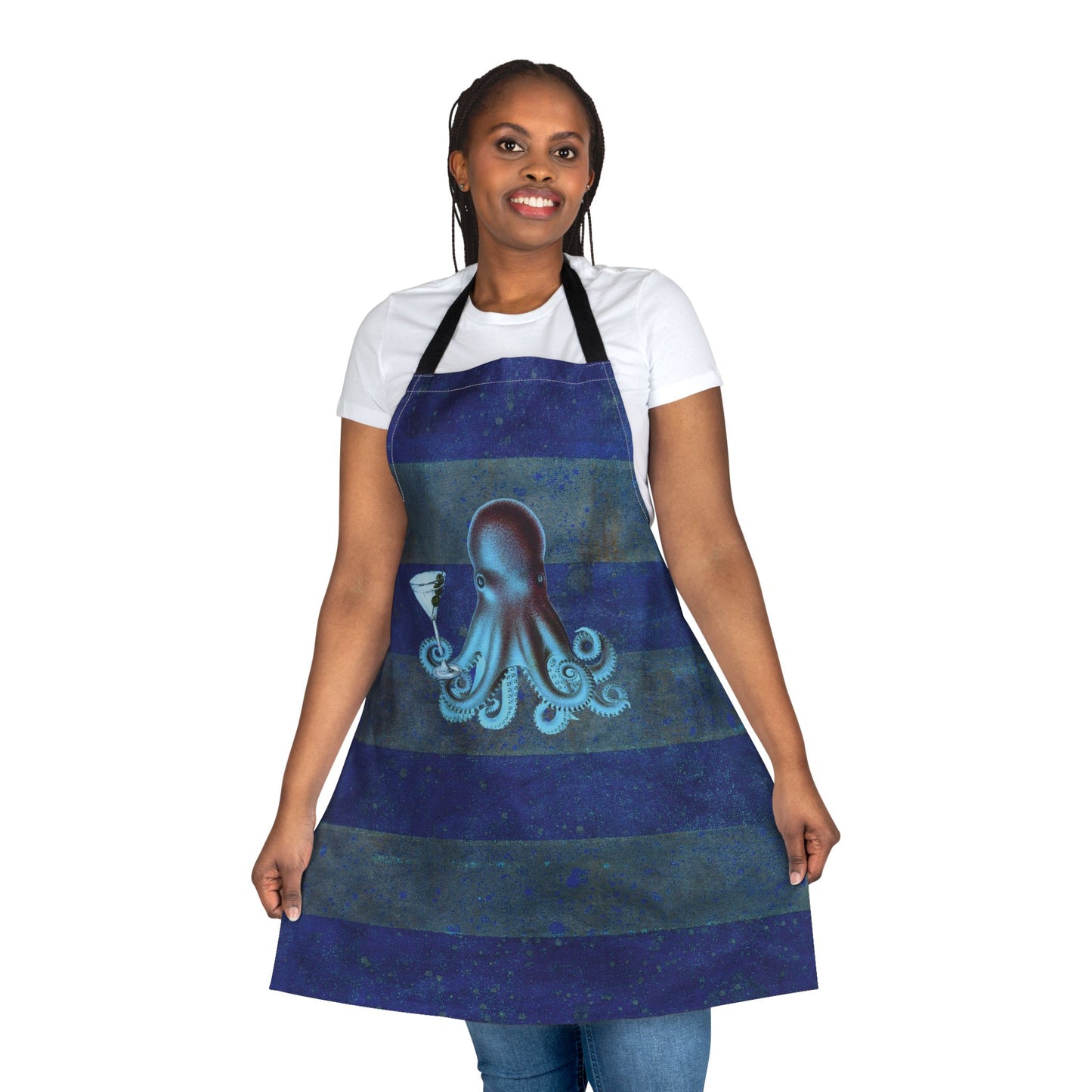Octopus Martini Apron - Midnight Cabana Stripe