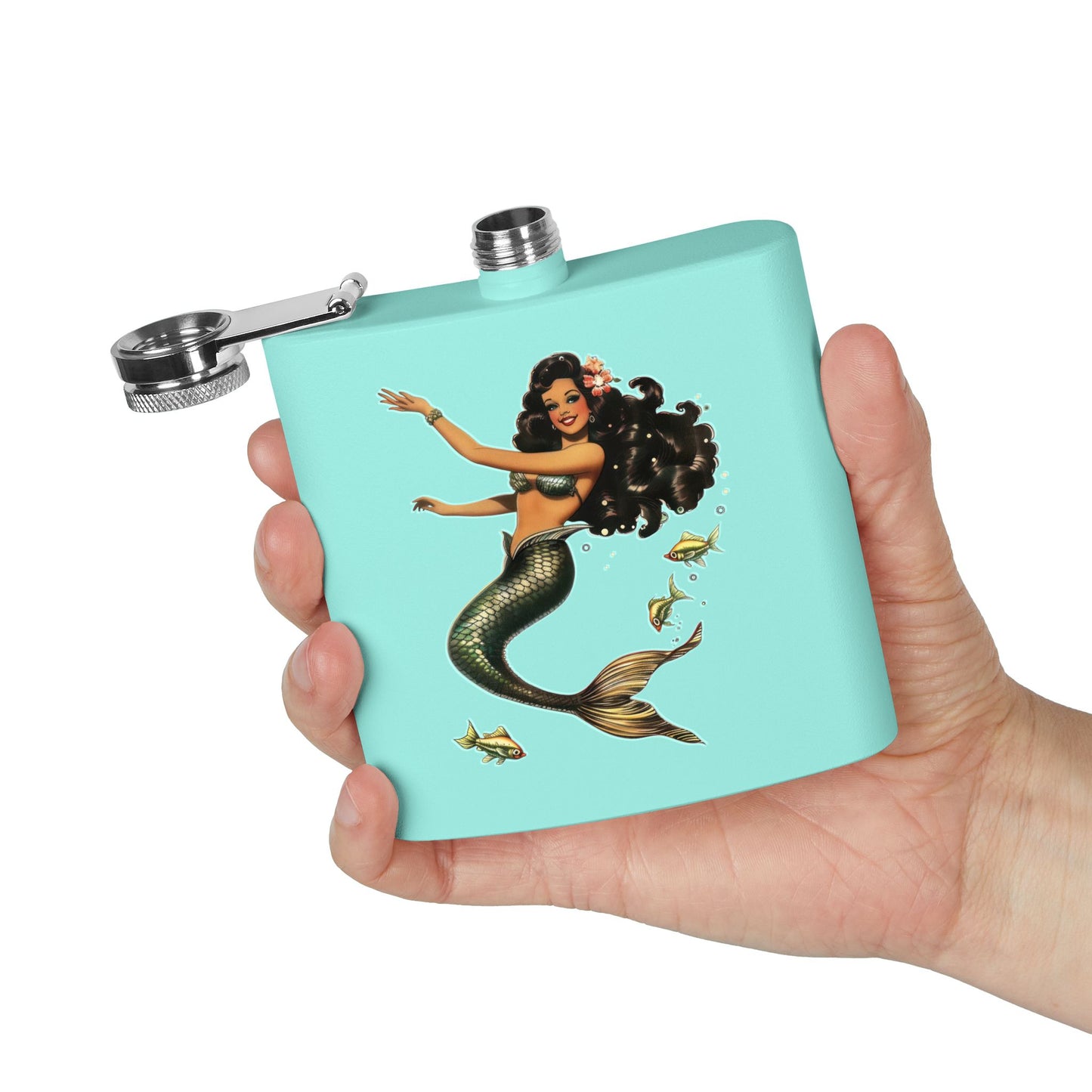 6oz Stainless Steel Flask - Pinup-Style Retro Mermaid