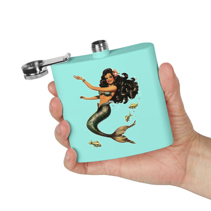 6oz Stainless Steel Flask - Pinup-Style Retro Mermaid
