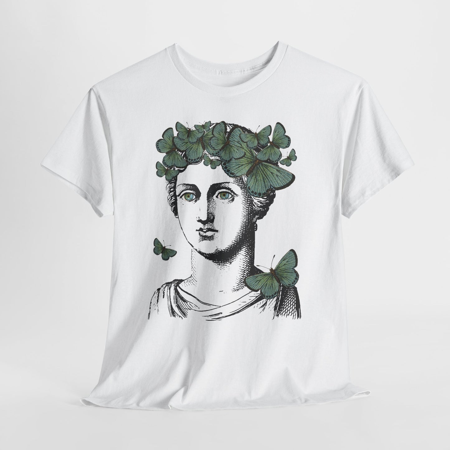 Garden Goddess Graphic Tee - Classical Bust with Green Butterfly Crown