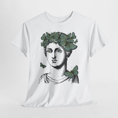 Garden Goddess Graphic Tee - Classical Bust with Green Butterfly Crown