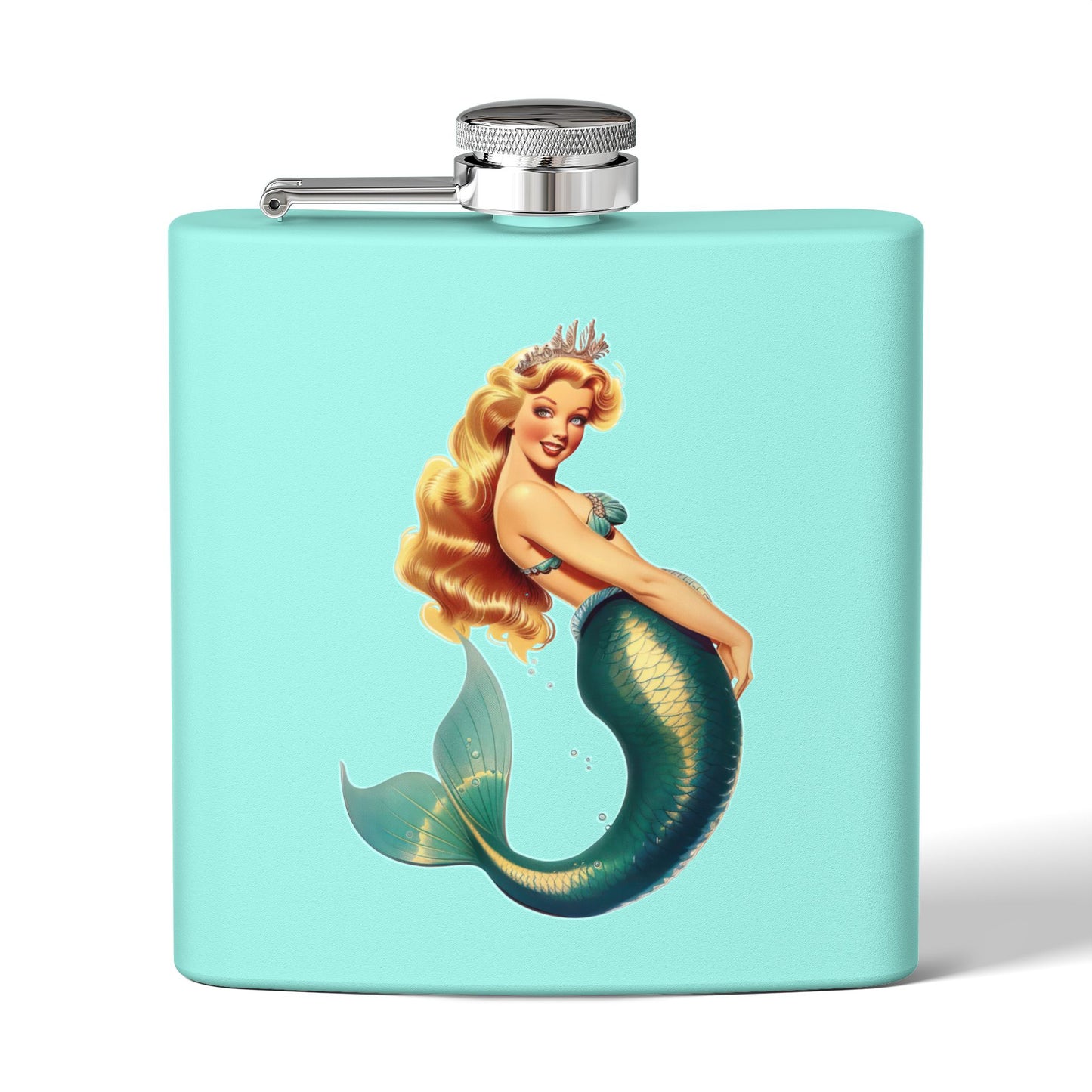 6oz Stainless Steel Flask - Pinup-Style Retro Mermaid