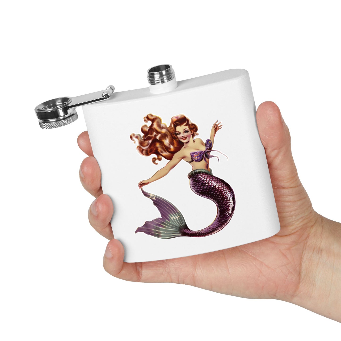 6oz Stainless Steel Flask - Pinup-Style Retro Mermaid