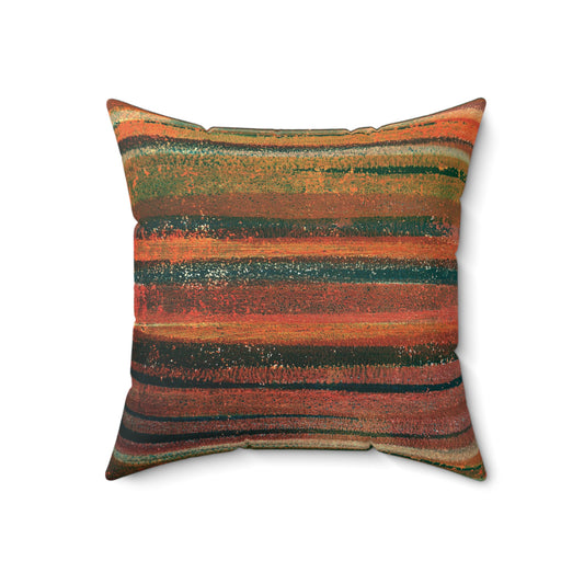 The Faux Suede Pillow - Rustic Stripe, Tiger Lily