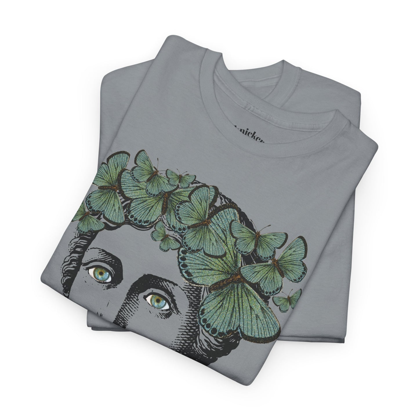 Garden Goddess Graphic Tee - Classical Bust with Green Butterfly Crown
