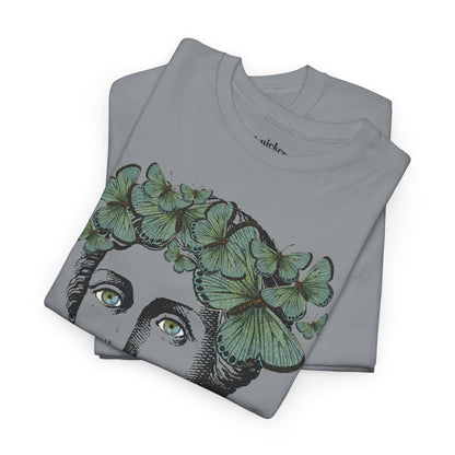 Garden Goddess Graphic Tee - Classical Bust with Green Butterfly Crown