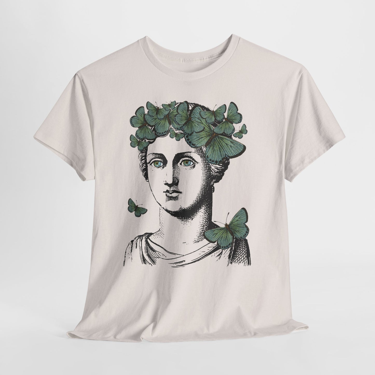 Garden Goddess Graphic Tee - Classical Bust with Green Butterfly Crown