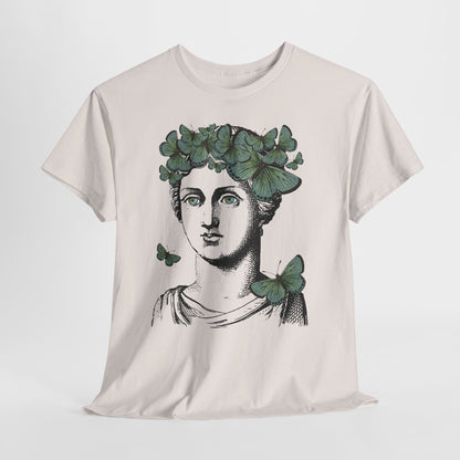 Garden Goddess Graphic Tee - Classical Bust with Green Butterfly Crown