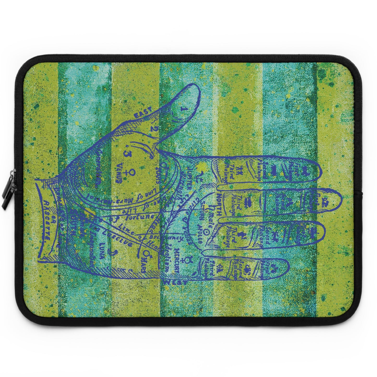 The Laptop Sleeve - Circus Tent Stripe, Palmistry Hand Blue