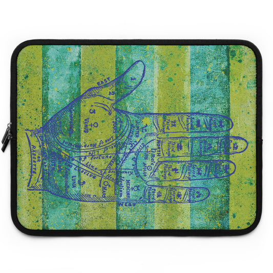 The Laptop Sleeve - Circus Tent Stripe, Palmistry Hand Blue