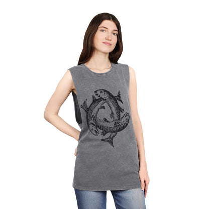 Stonewash Unisex Tank Top - Three Fishes Vintage Graphic