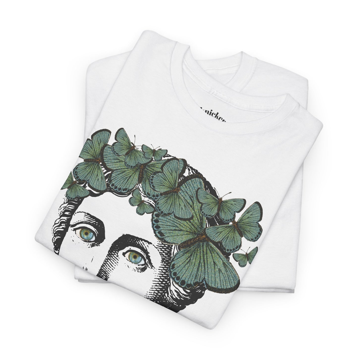 Garden Goddess Graphic Tee - Classical Bust with Green Butterfly Crown