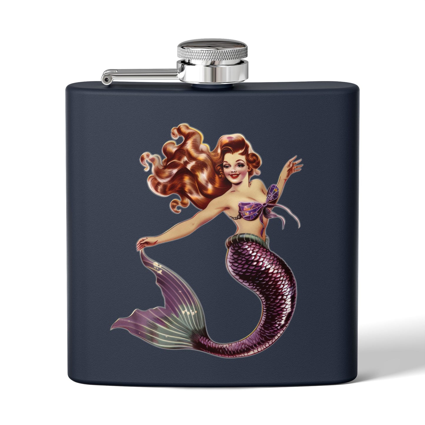 6oz Stainless Steel Flask - Pinup-Style Retro Mermaid