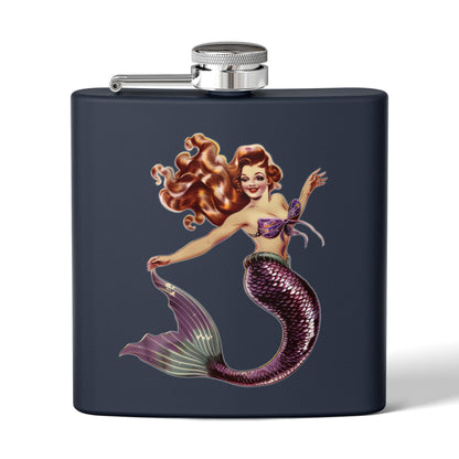 6oz Stainless Steel Flask - Pinup-Style Retro Mermaid
