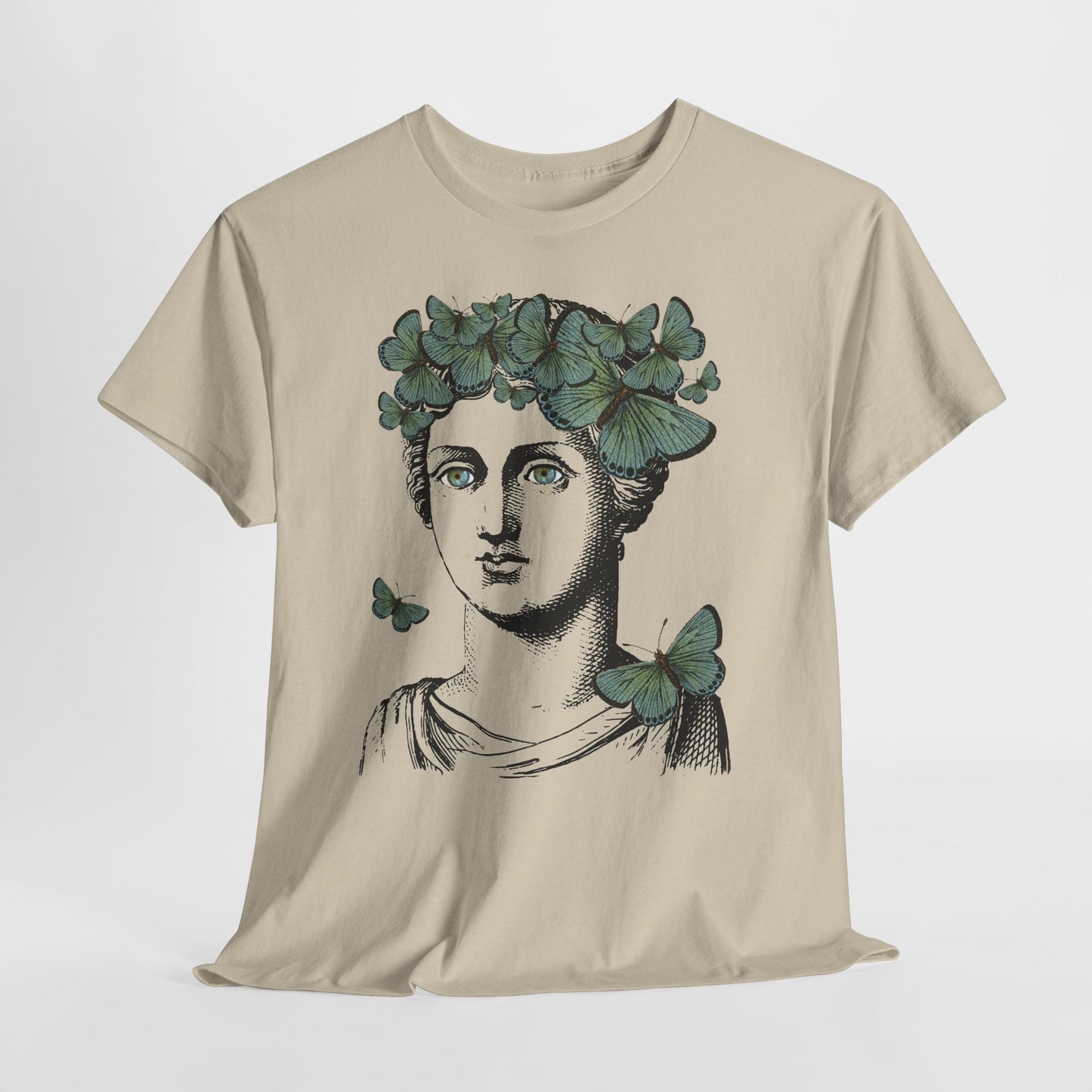 Garden Goddess Graphic Tee - Classical Bust with Green Butterfly Crown