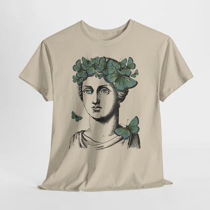 Garden Goddess Graphic Tee - Classical Bust with Green Butterfly Crown