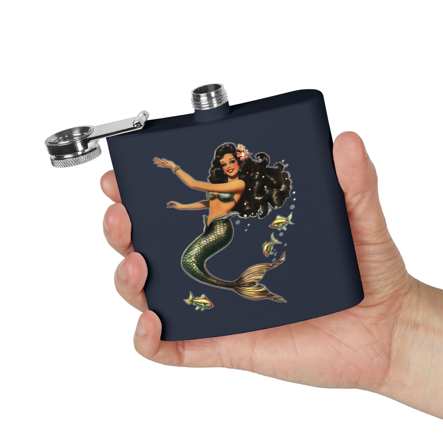 6oz Stainless Steel Flask - Pinup-Style Retro Mermaid