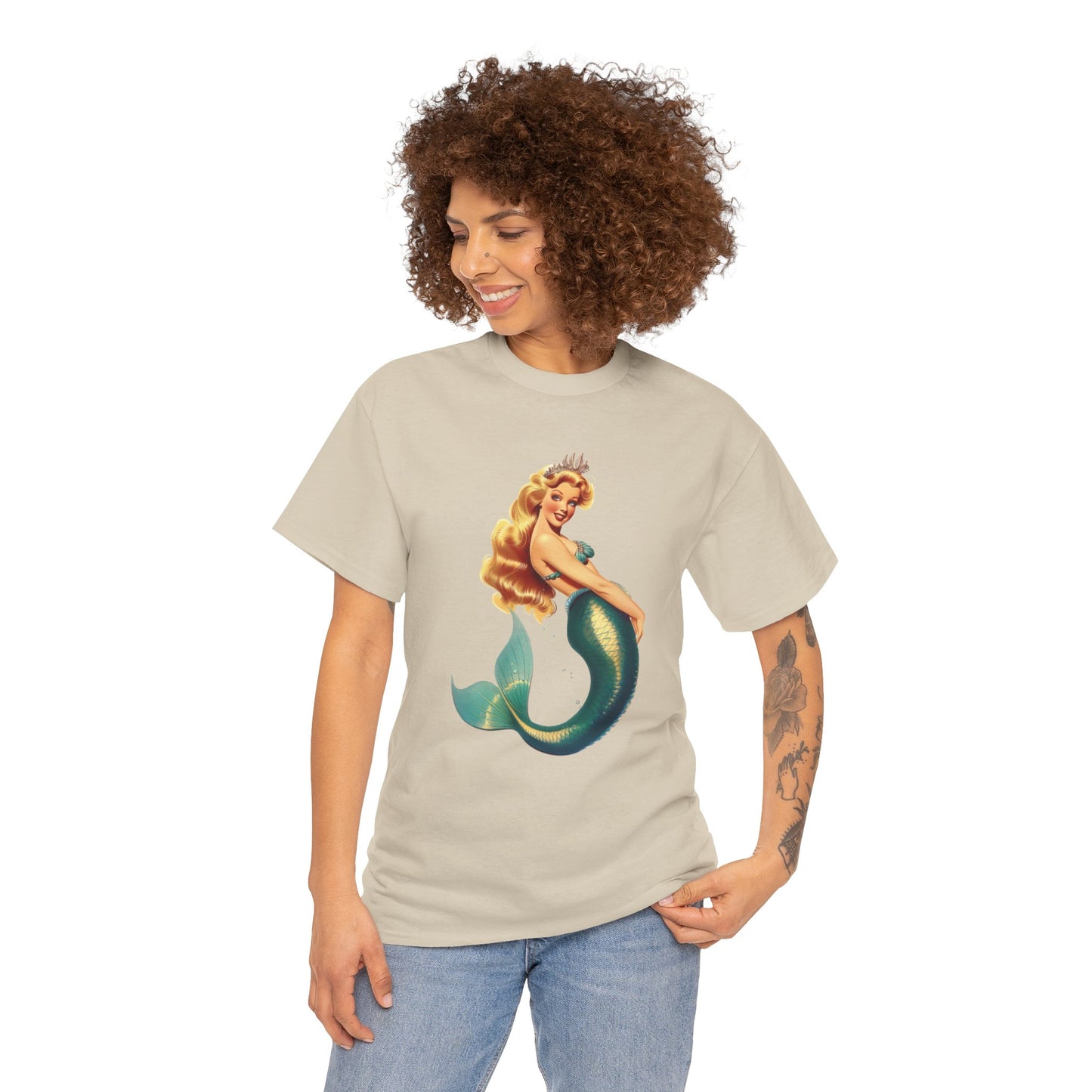 Vintage Pinup Style Graphic Mermaid Tee, All-Gender