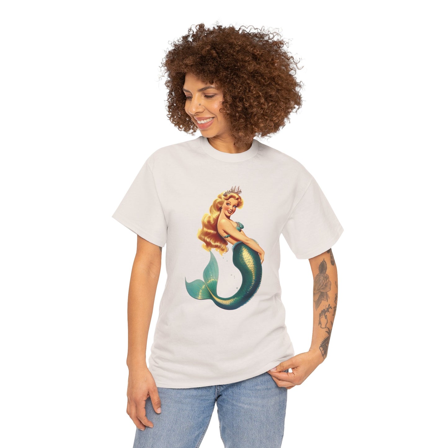 Vintage Pinup Style Graphic Mermaid Tee, All-Gender
