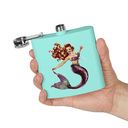 6oz Stainless Steel Flask - Pinup-Style Retro Mermaid