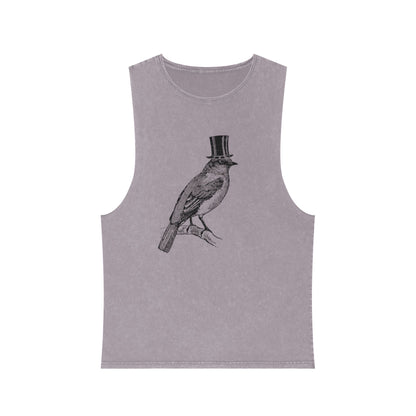Stonewash Unisex Tank Top - Bird in Top Hat
