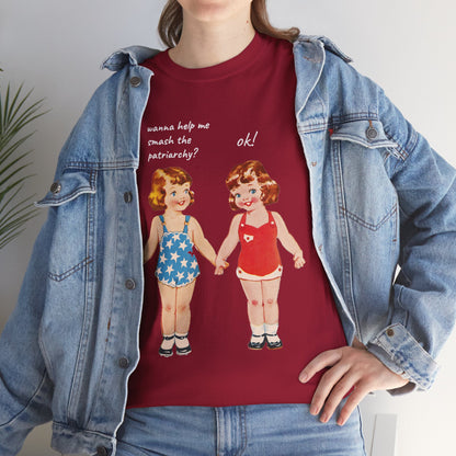 Vintage Paper Doll Retro Graphic T-Shirt - Smash the Patriarchy