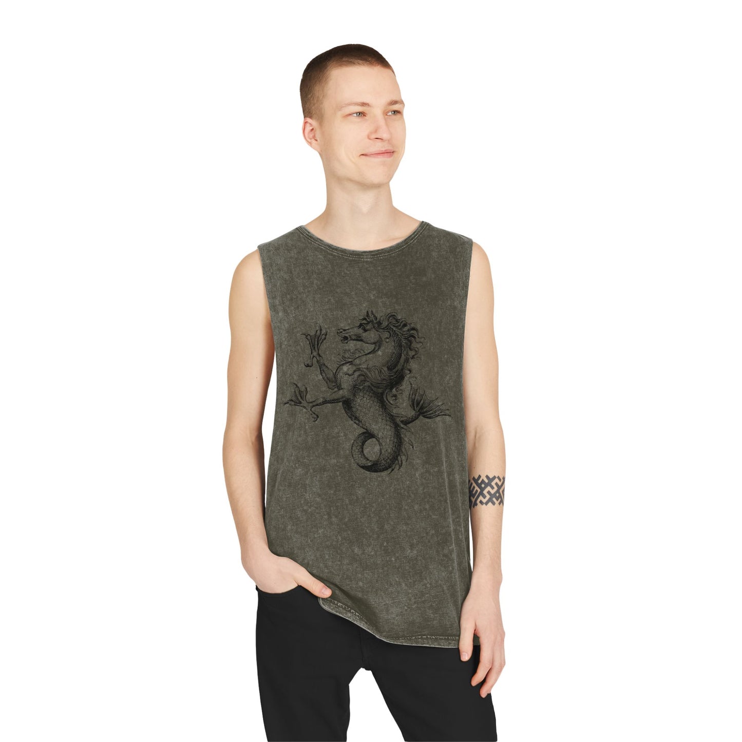 Stonewash Unisex Tank Top - Vintage Mythical Creature Graphic