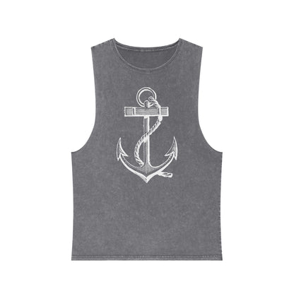 Stonewash Unisex Tank Top - Vintage Nautical Anchor Graphic