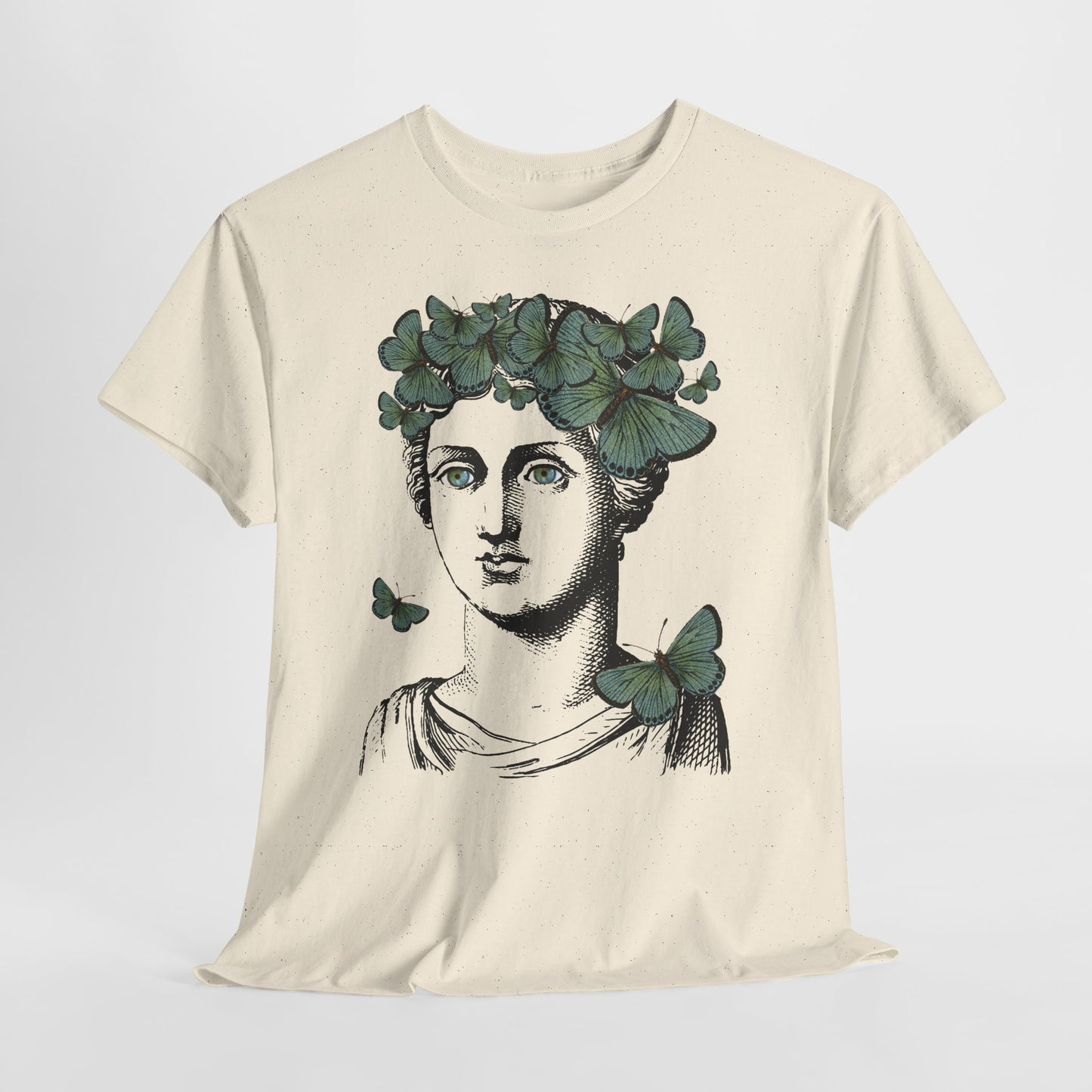 Garden Goddess Graphic Tee - Classical Bust with Green Butterfly Crown