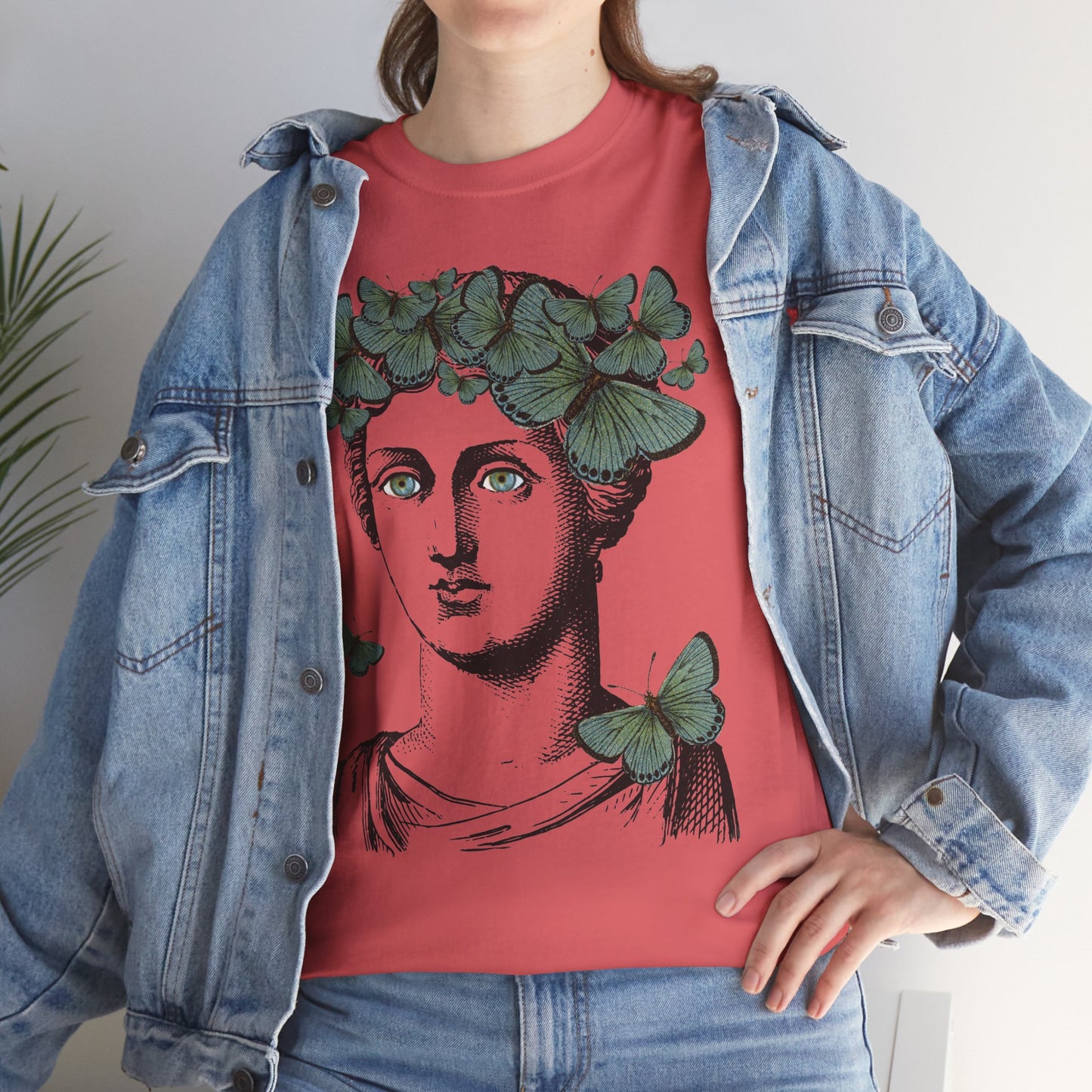 Garden Goddess Graphic Tee - Classical Bust with Green Butterfly Crown