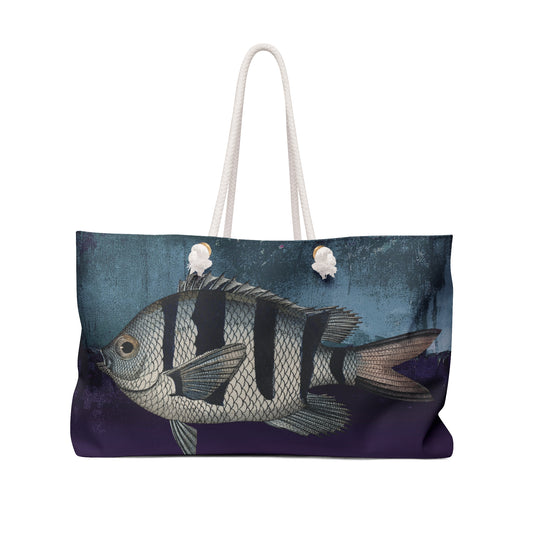 Big Fish Weekender Bag - Vintage Illustration on Deep Sea Painted Background