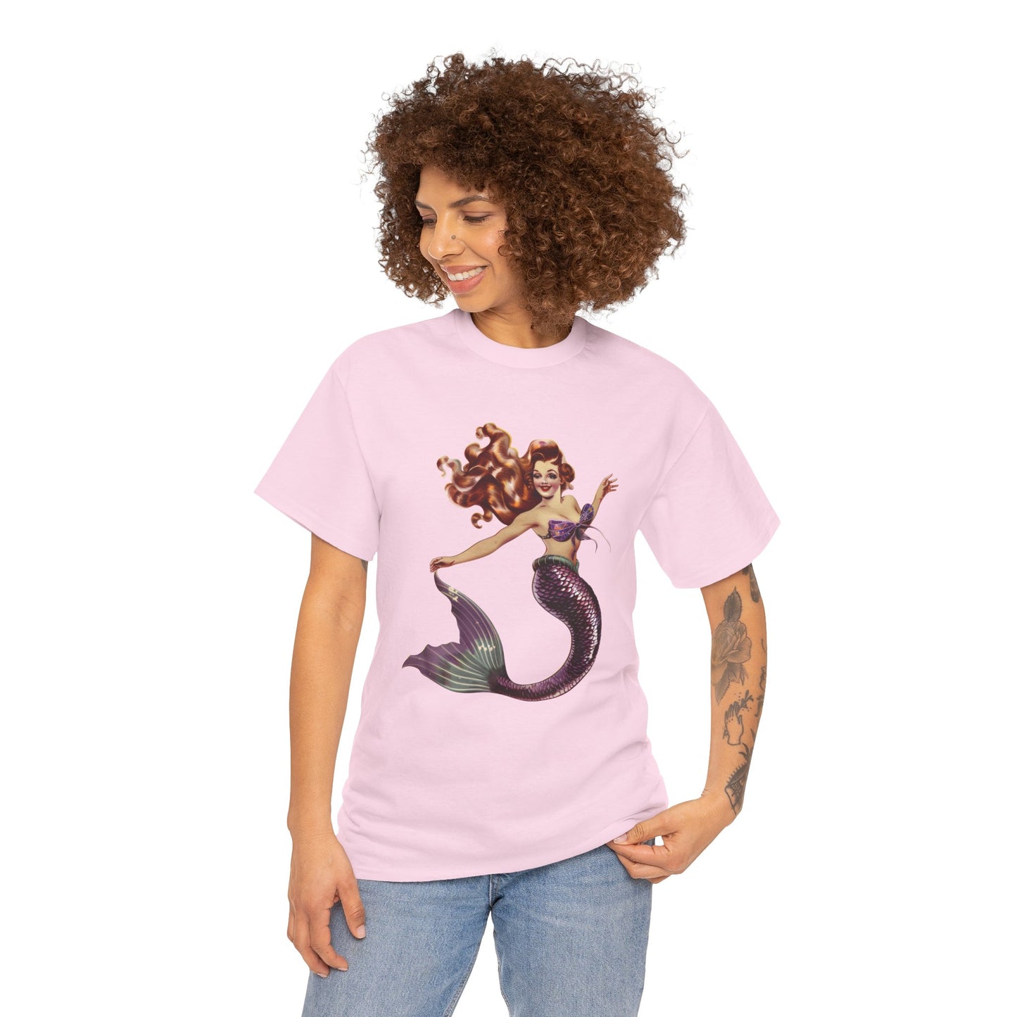 Vintage Pinup Style Graphic Mermaid Tee, All-Gender