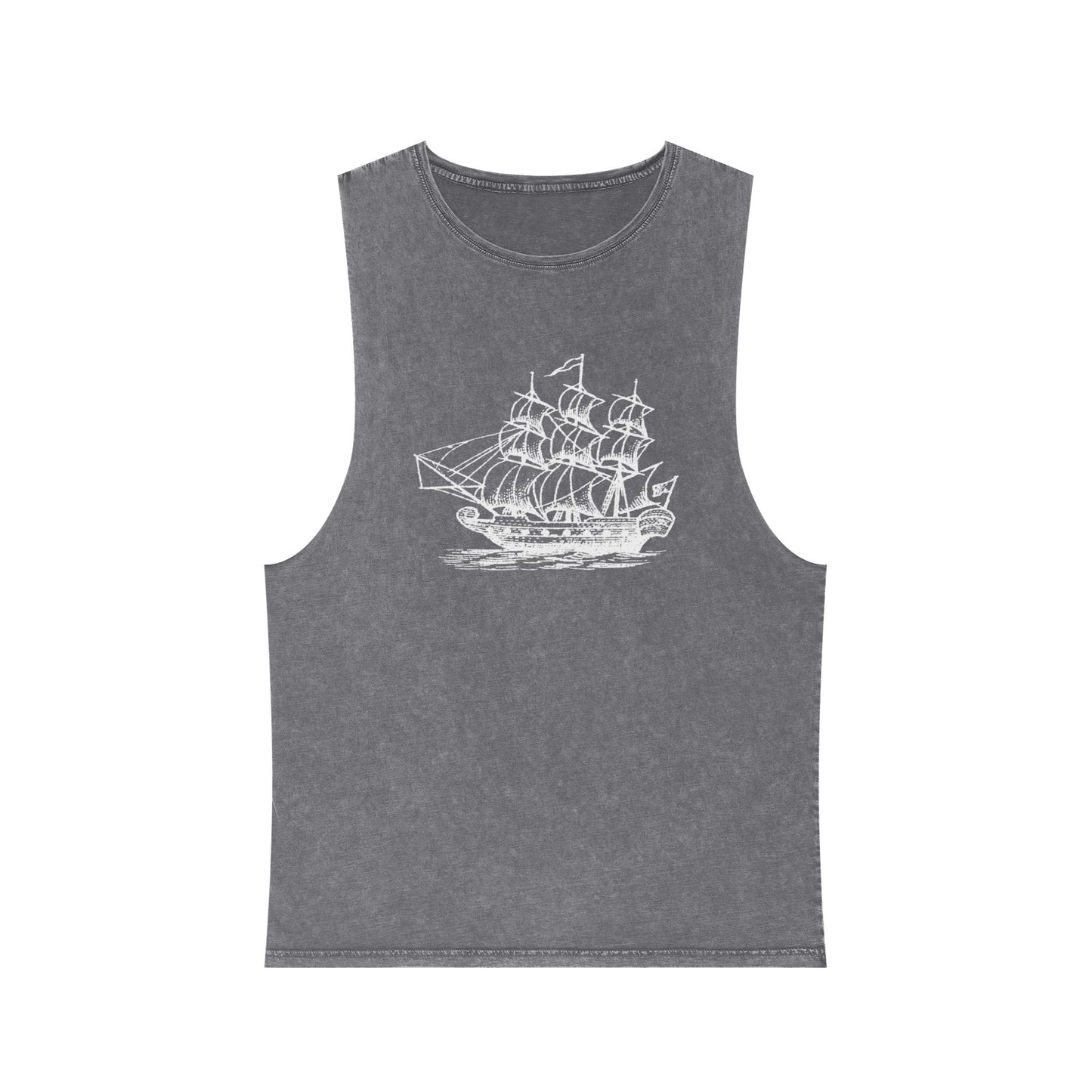 Stonewash Unisex Tank Top - Vintage Sailing Ship Graphic