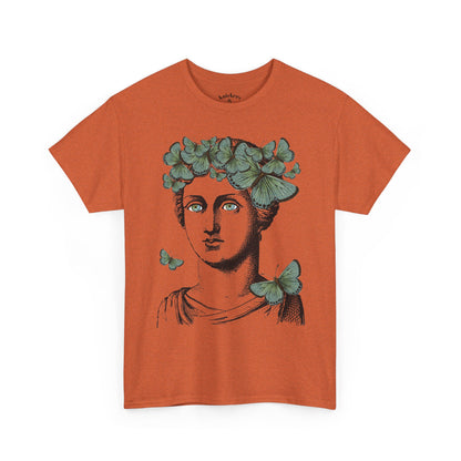 Garden Goddess Graphic Tee - Classical Bust with Green Butterfly Crown