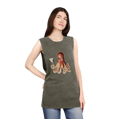 Stonewash Unisex Tank Top - Happy Hour Octopus