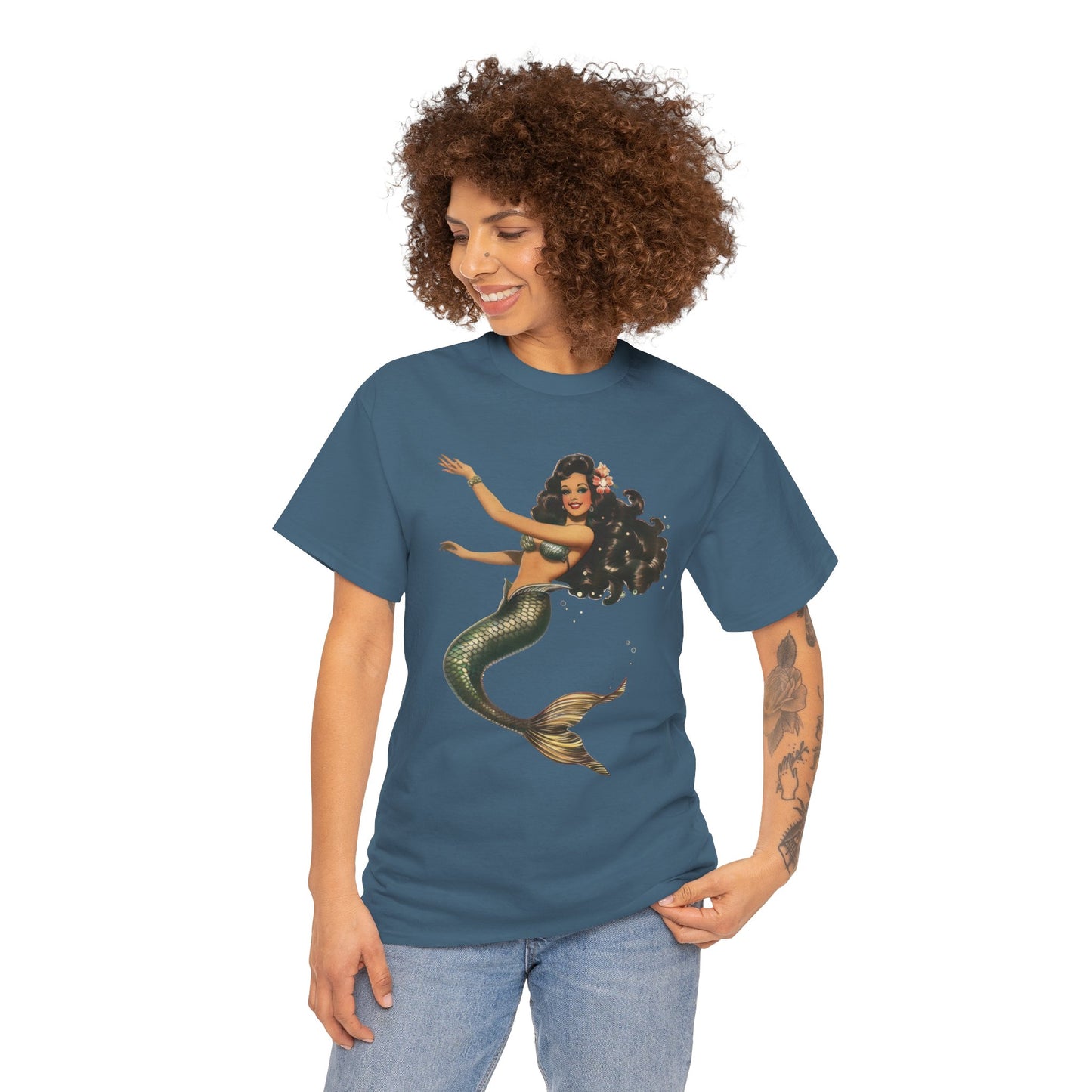 Vintage Pinup Style Graphic Mermaid Tee, All-Gender