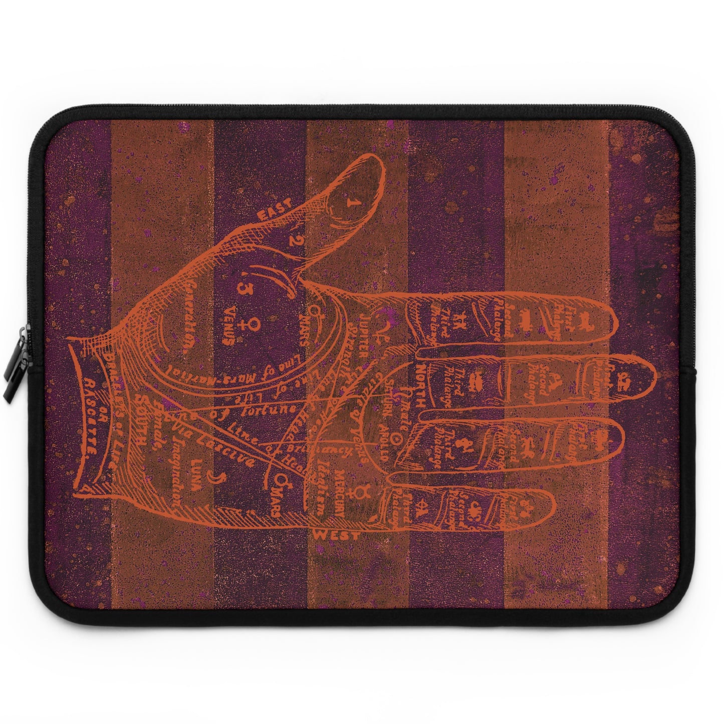 The Laptop Sleeve - Circus Tent Stripe, Palmistry Hand Orange