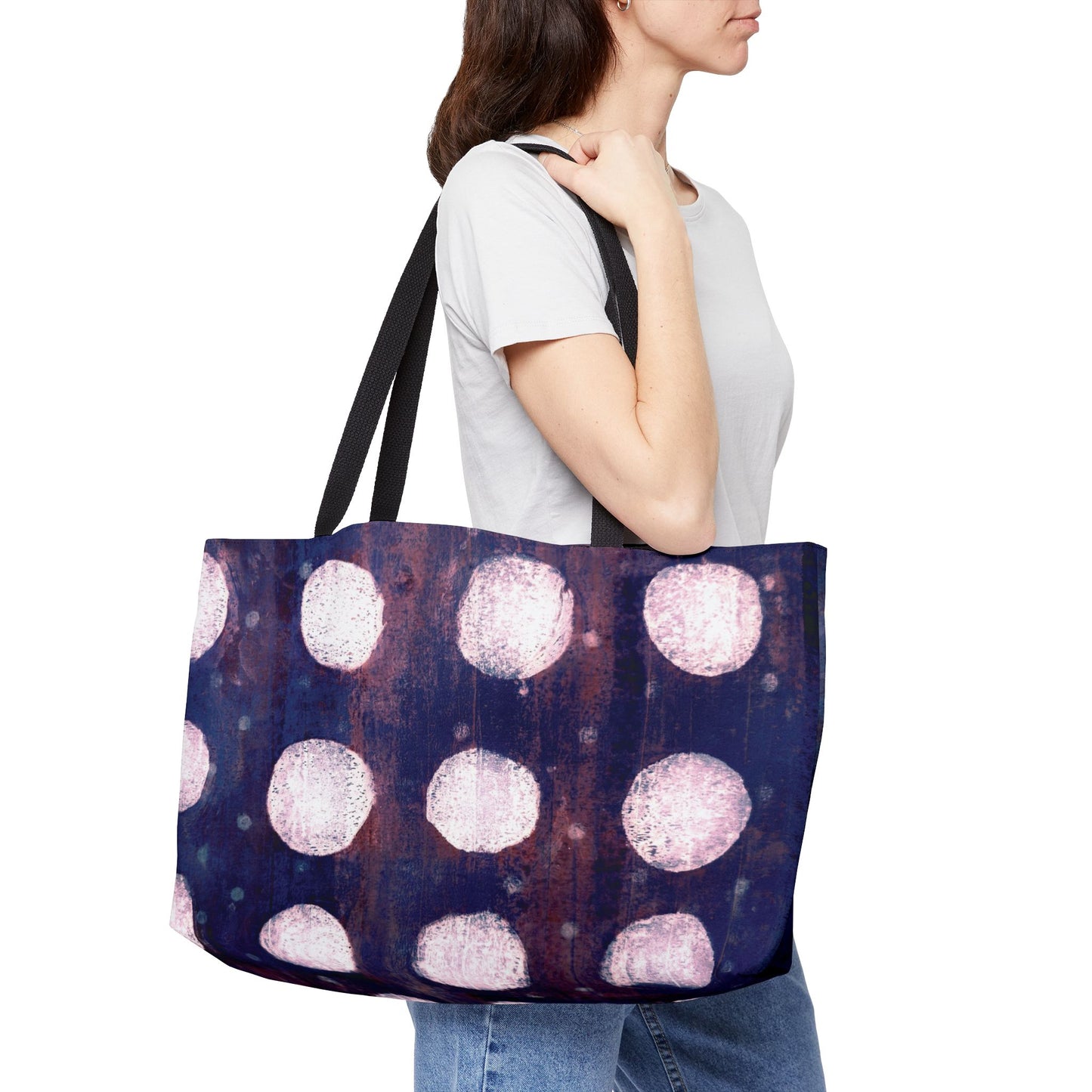 The Weekender Tote Bag - Painterly Polka Dot, Cobalt and Rust