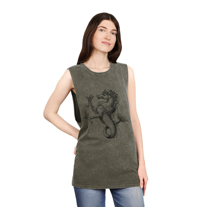 Stonewash Unisex Tank Top - Vintage Mythical Creature Graphic