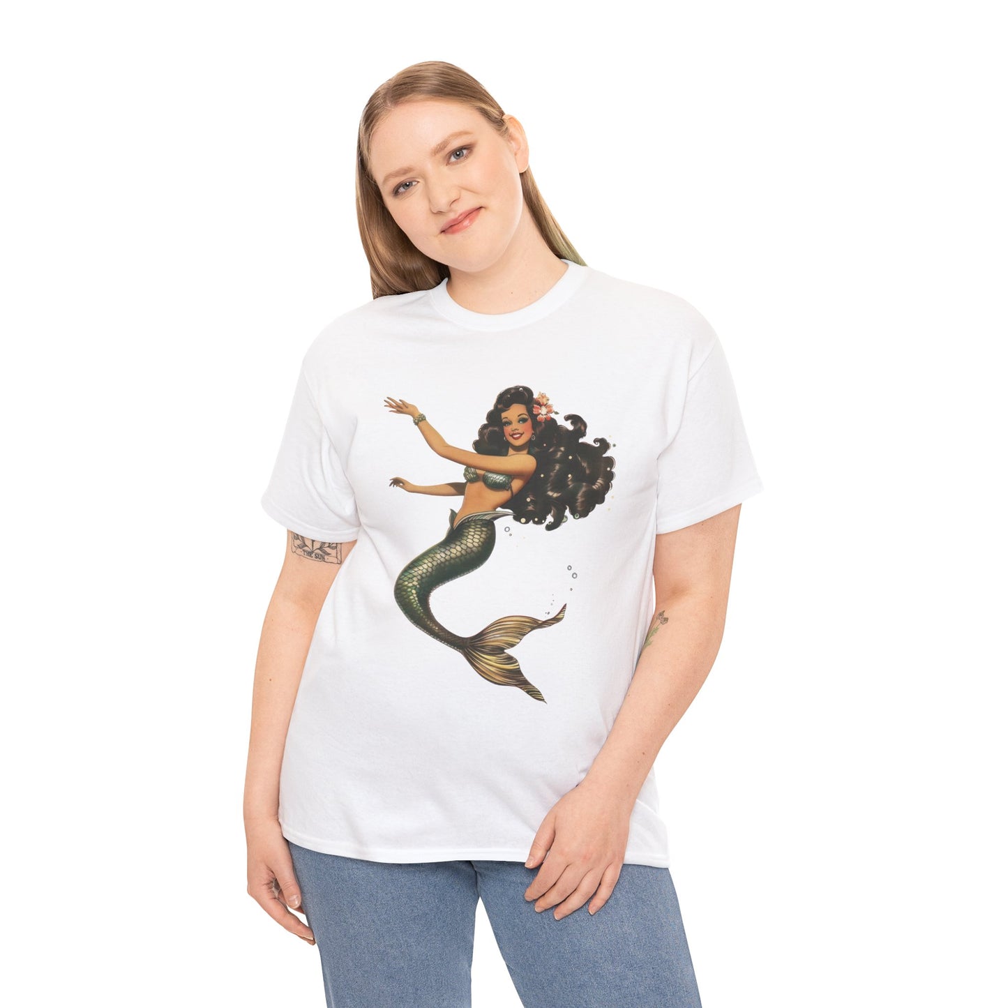 Vintage Pinup Style Graphic Mermaid Tee, All-Gender