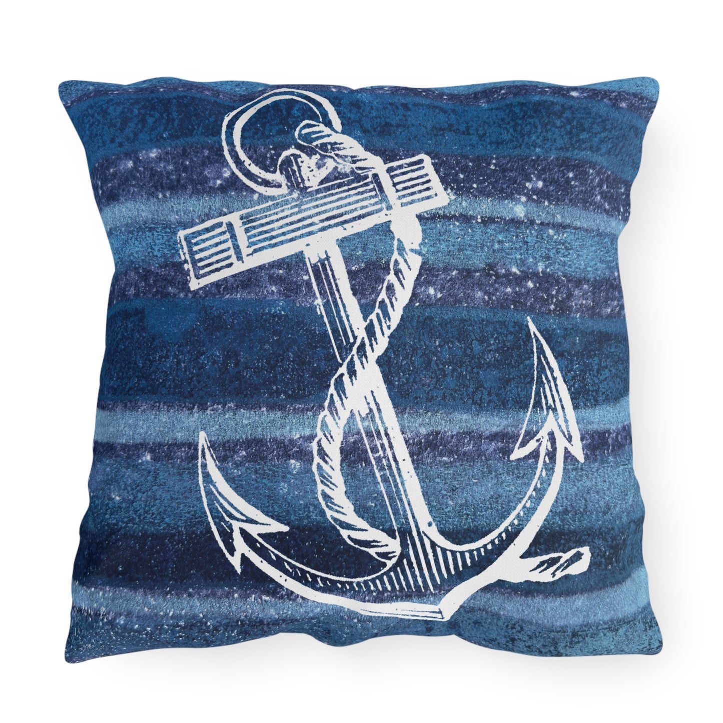 The Outdoor Pillow - Vintage Anchor on Rustic Stripe, Sapphire