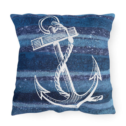 The Outdoor Pillow - Vintage Anchor on Rustic Stripe, Sapphire