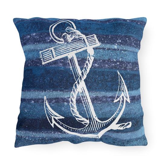 The Outdoor Pillow - Vintage Anchor on Rustic Stripe, Sapphire