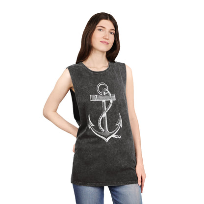 Stonewash Unisex Tank Top - Vintage Nautical Anchor Graphic