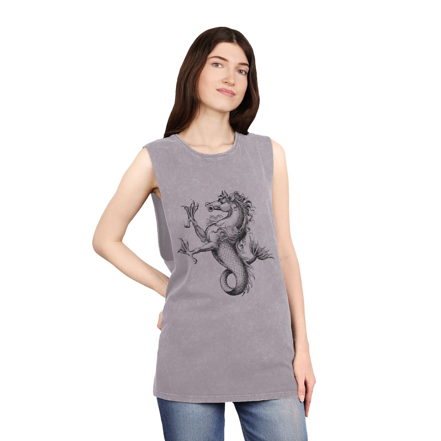 Stonewash Unisex Tank Top - Vintage Mythical Creature Graphic